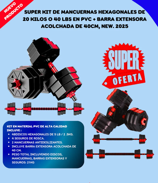 PowerLift 40:PESAS PREMIUM ANTIDESLIZANTE DE 20 KG – ¡ENTRENA COMO UN PRO!🏋️‍♂️